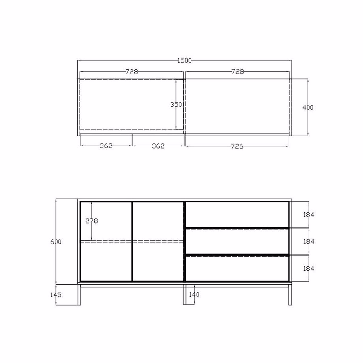 Liberta BLACKBIRD Boufes Riviera Oak/Mavros me 2 Portes kai 3 Surtaria 150x40x75.5cm 05-0669