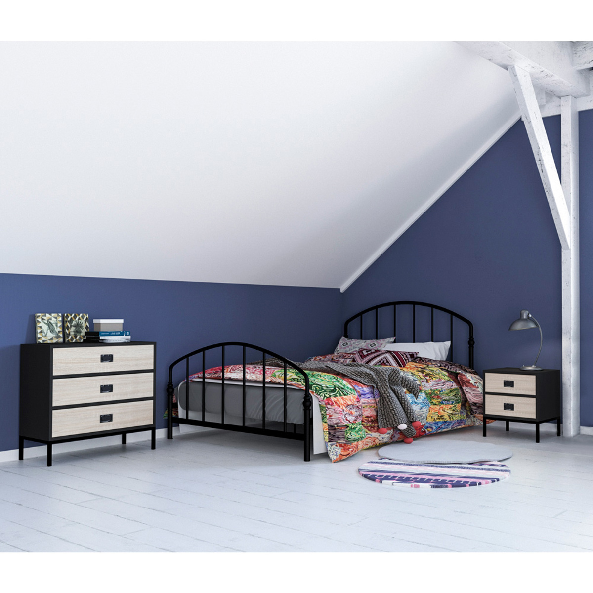 Liberta FACTORY Komodino Mavro Oak/Sonoma Decape me 2 Surtaria 50x35x55cm 09-1211