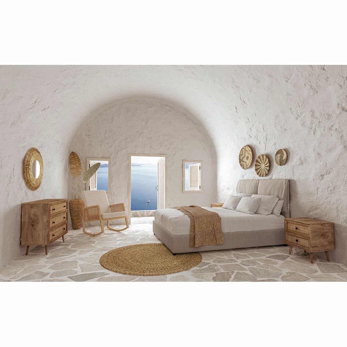 Liberta AMMOS Komodino Fusiko me Rattan me 2 Surtaria 50x39x54.8cm 09-1233