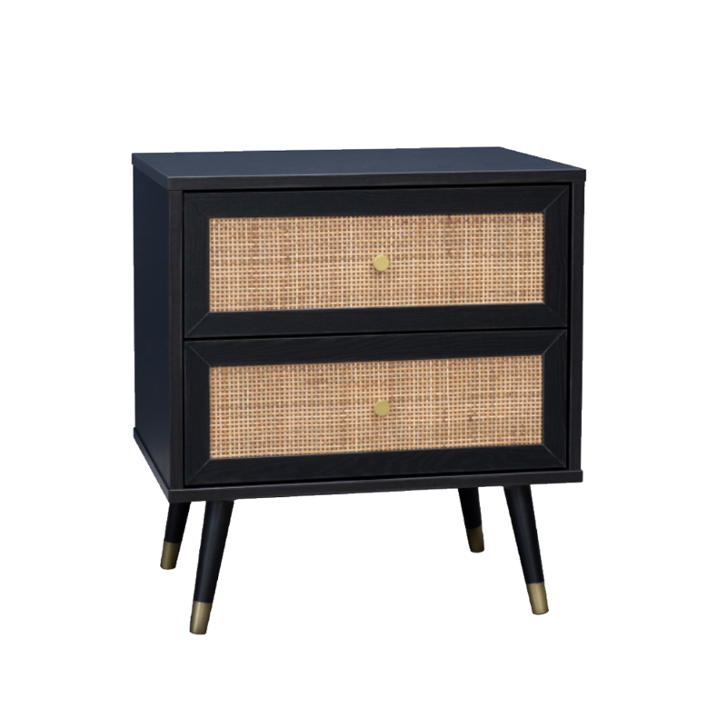 Liberta VIENNA Komodino Mavro me Rattan 50x39x54.8cm 09-1458