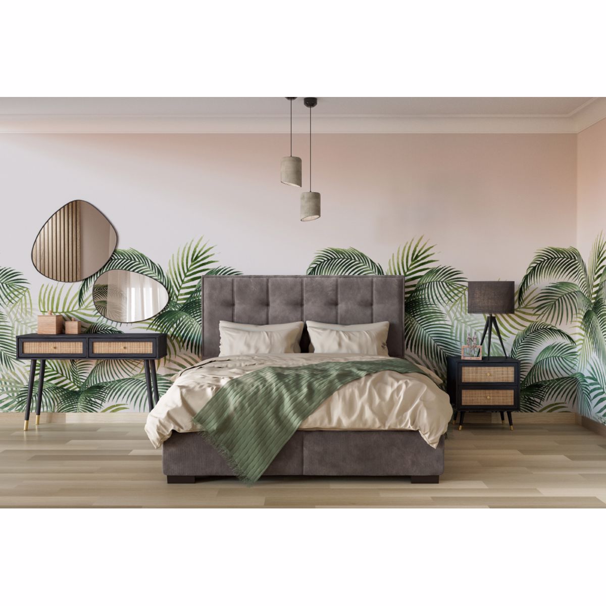 Liberta VIENNA Komodino Mavro me Rattan 50x39x54.8cm 09-1458