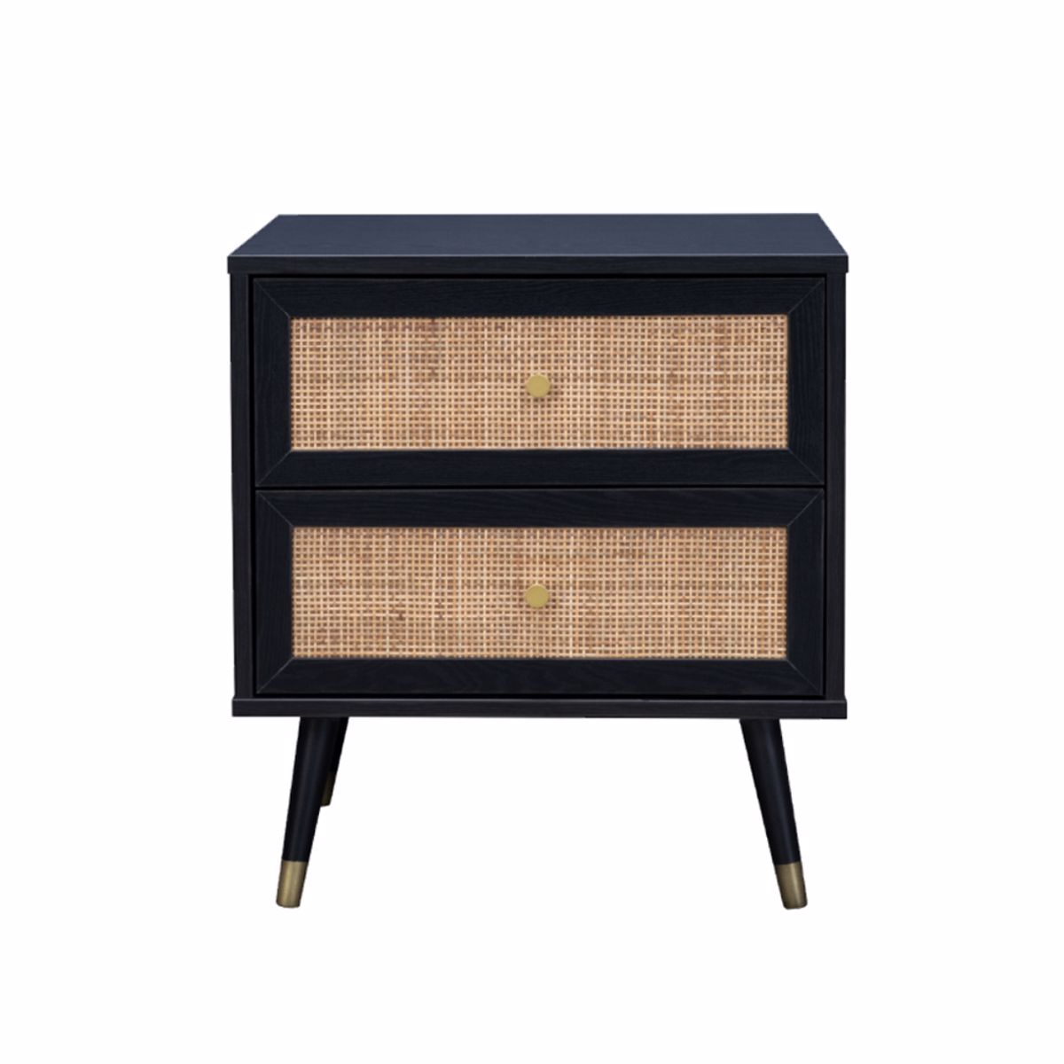Liberta VIENNA Komodino Mavro me Rattan 50x39x54.8cm 09-1458