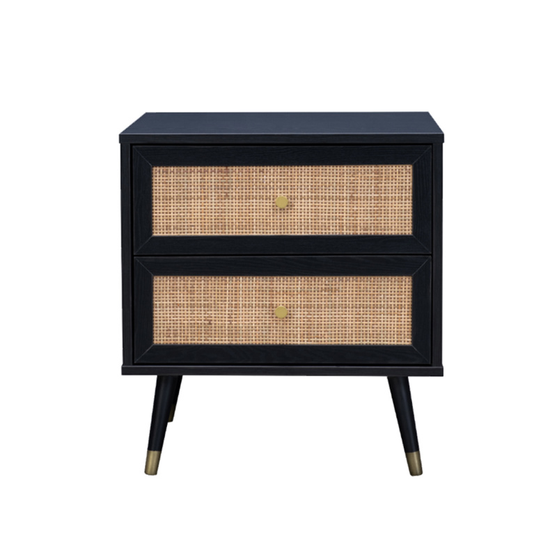 Liberta VIENNA Komodino Mavro me Rattan 50x39x54.8cm 09-1458