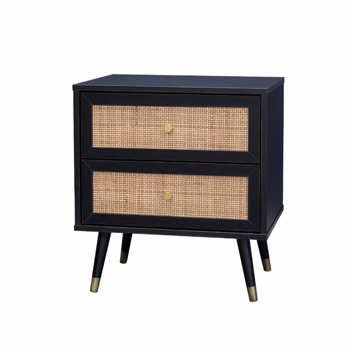 Liberta VIENNA Komodino Mavro me Rattan 50x39x54.8cm 09-1458