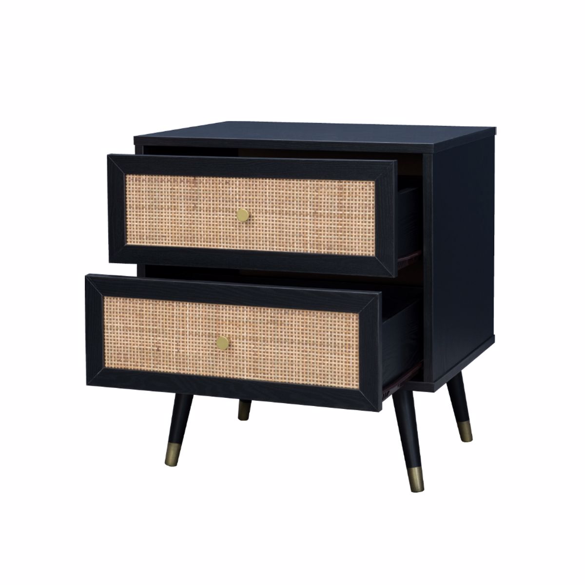 Liberta VIENNA Komodino Mavro me Rattan 50x39x54.8cm 09-1458