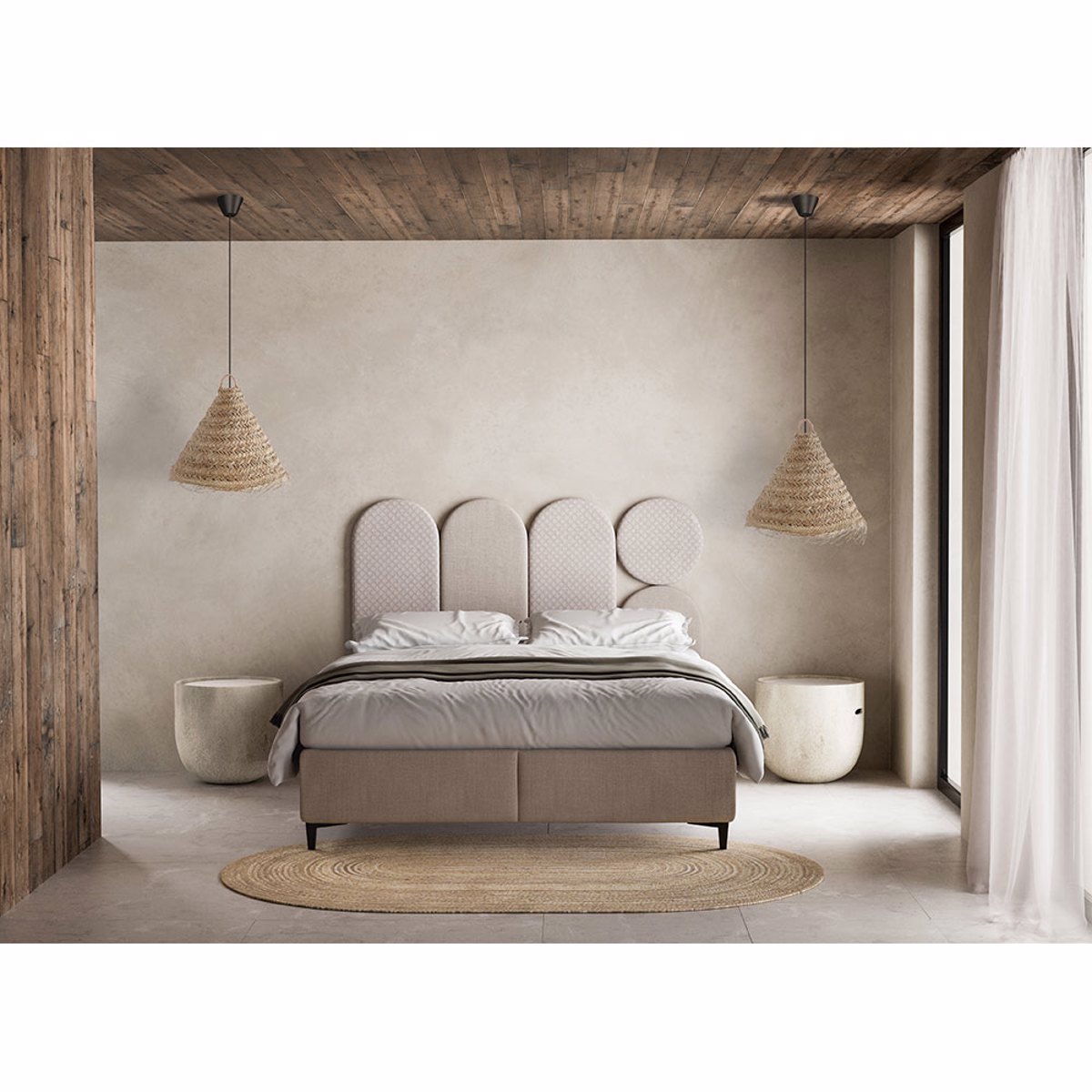 Liberta ABSTRACT Krebati me Apothikeftiko Xoro Beige me Pattern 207x160x130cm (ga Stroma 160x200cm) 09-1742