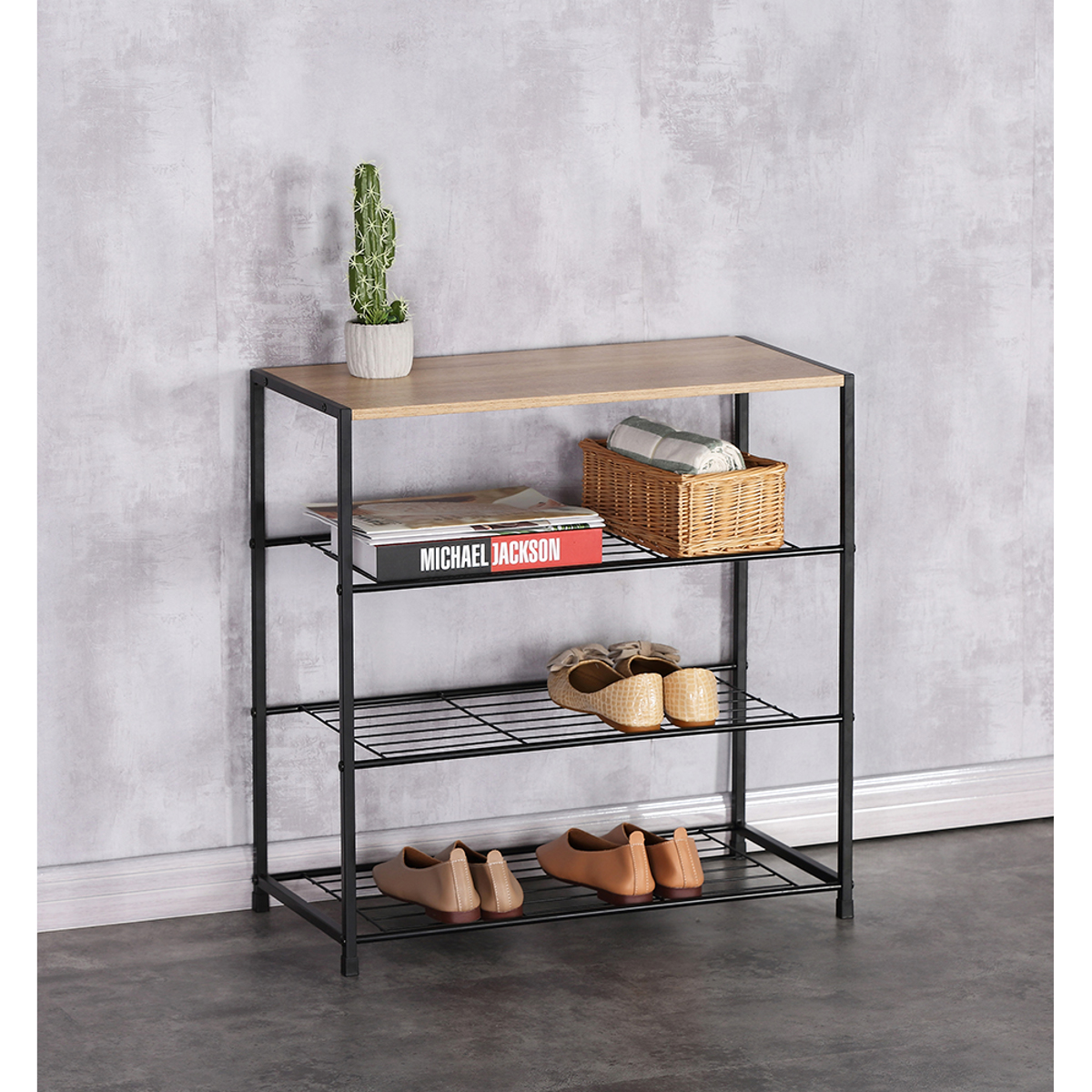 Liberta RAIL 3 Papoutsothiki me 3 Rafia Sonoma/Mavri 63x30x63cm 10-0014