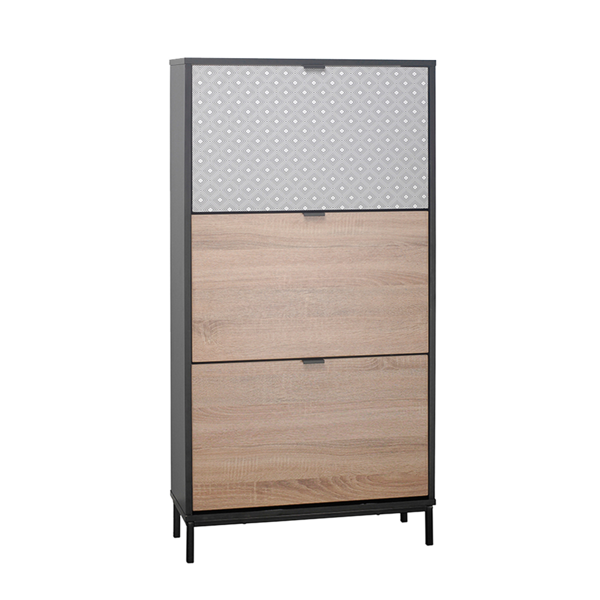Liberta ROMBUS Papoutsothiki me 3 Portes Mavri/Sonoma/Lefki me Pattern 60x23x120cm 10-0015