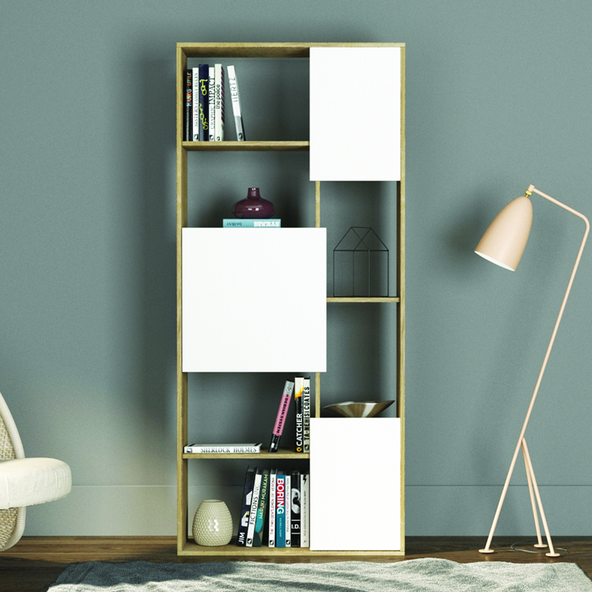 Liberta BOX Bibliothiki Sonoma/Lefki 80x30x180cm 24-0416