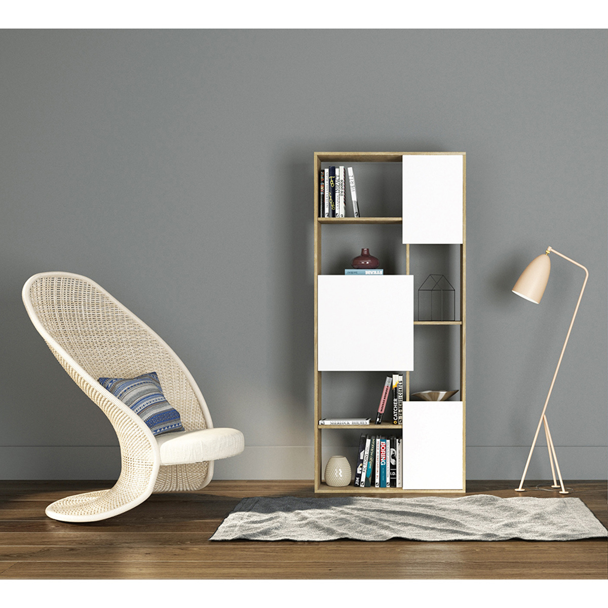 Liberta BOX Bibliothiki Sonoma/Lefki 80x30x180cm 24-0416