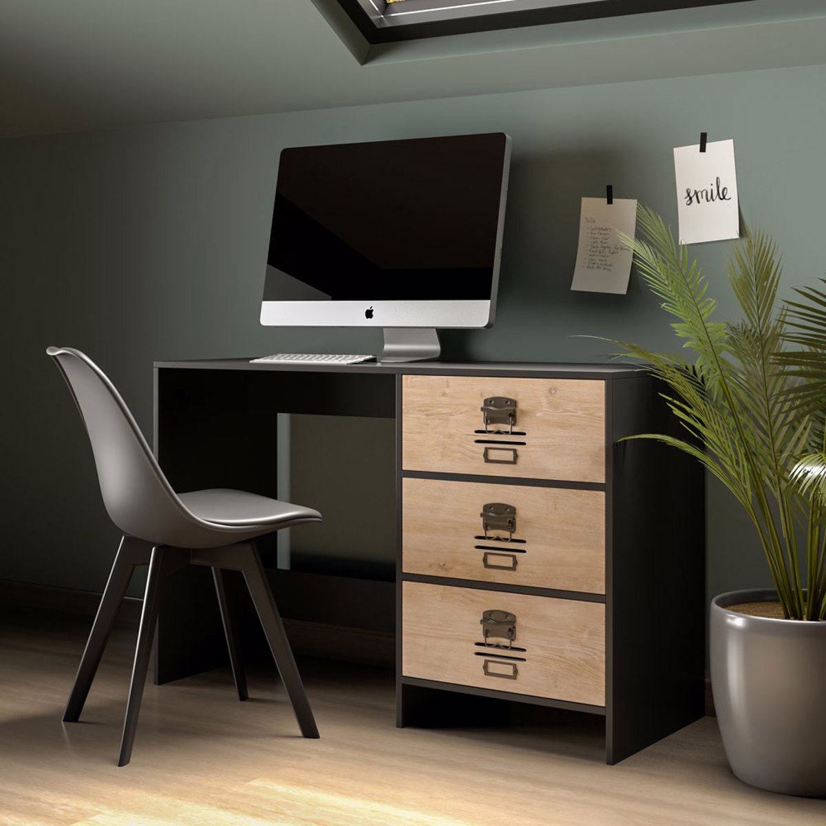 Liberta BLACKLY SLOT Gafeio me 3 Surtaria Mavro Oak/Sonoma Decape 120x48x76.5cm 24-0556