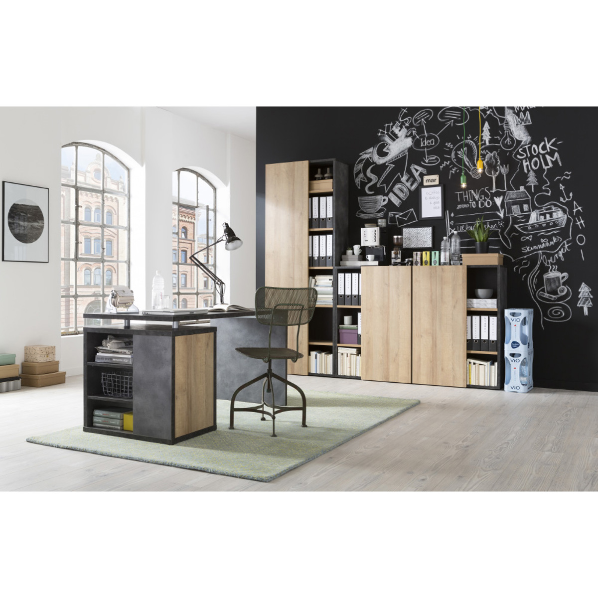 Liberta CORE Bibliothiki Petra/Sonoma me 2 Rafia 80x35x101.7cm 24-0623