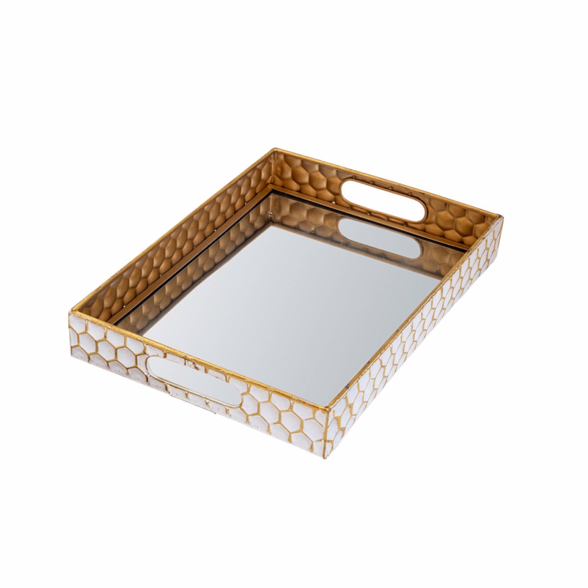 Zen Collection Diskos Metallikos Xrusos/Lefkos Orthognios (Megthos: Medium) 40x30x5cm ZEN-48539-M