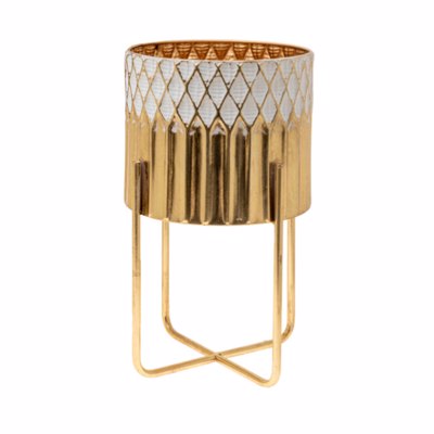 Zen Collection Κασπώ Μεταλλικό με Βάση Χρυσό/Λευκό με Ρόμβους και Γραμμές (Μέγεθος: Medium) Φ30.5x55.7cm