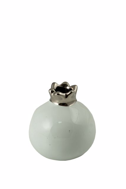 Zen Collection Διακοσμητικό Κεραμικό Ρόδι Λευκό με Ασημί Τελείωμα Φ7.6cm 47624