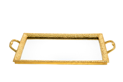 Zen Collection Δίσκος Σφυρήλατος Χρυσός Μεταλλικός Ορθογώνιος με Επιφάνεια Καθρέπτη 50x27cm 48054
