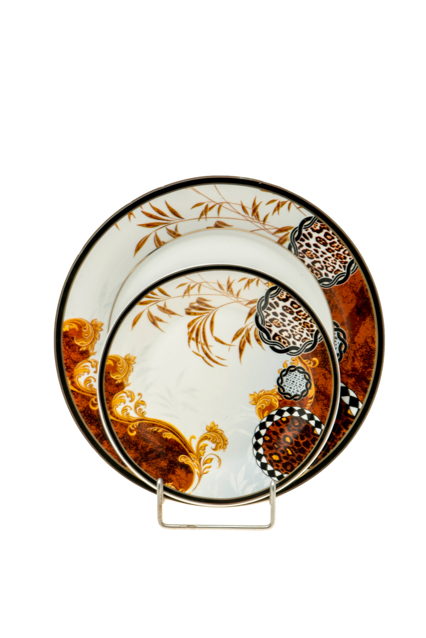 Zen Collection Σετ των 7 Σετ Πάστας Πορσελάνης με Καφέ Σχέδιο και Χρυσή Ρίγα Φ26.7cm/Φ19cm 48107