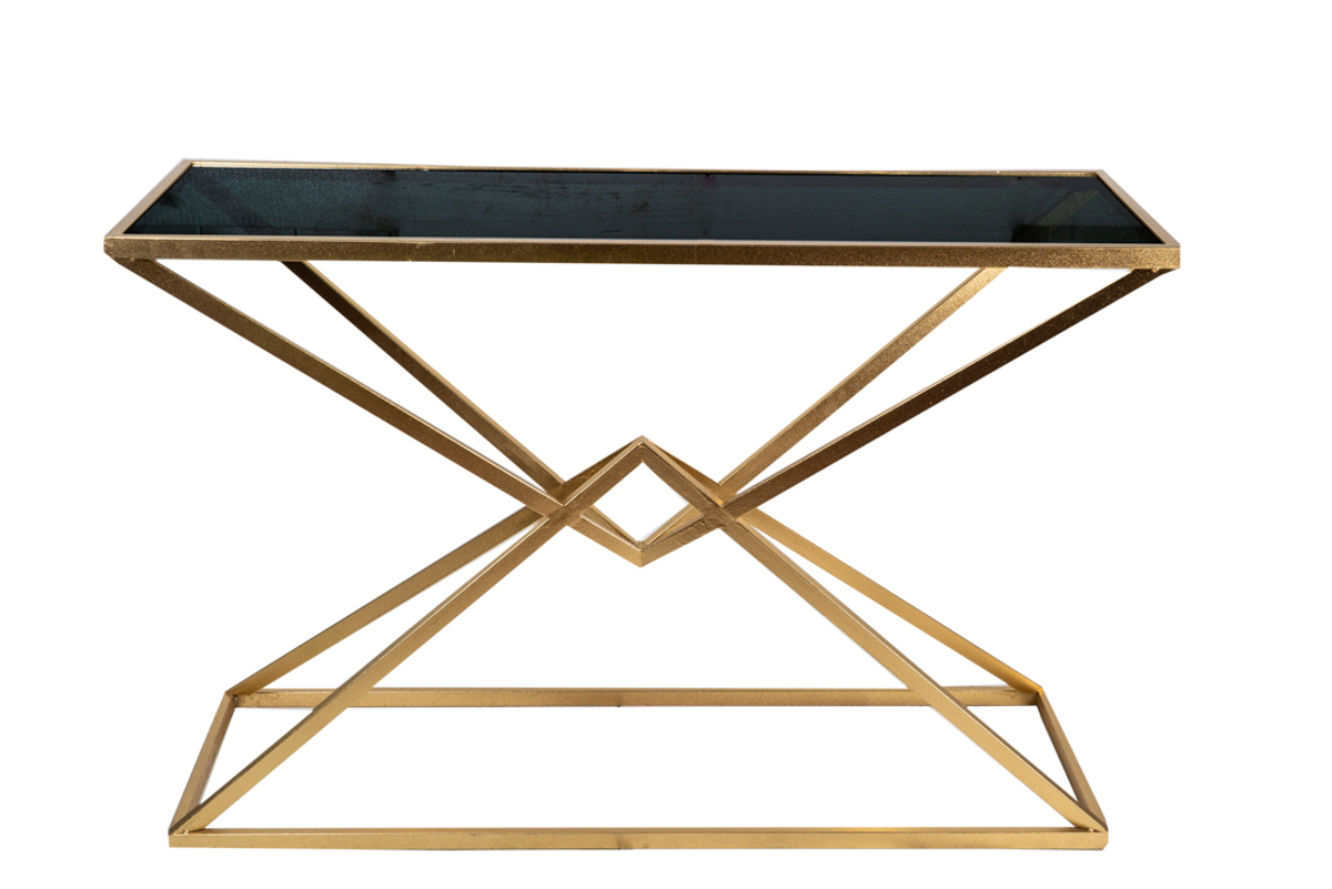 Zen Collection Konsola Metalliki Xrusi me Mavro Tzami kai Sxedio Rombo 120x38x81cm 48165
