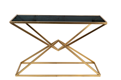 Zen Collection Κονσόλα Μεταλλική Χρυσή με Μαύρο Τζάμι και Σχέδιο Ρόμβο 120x38x81cm 48165