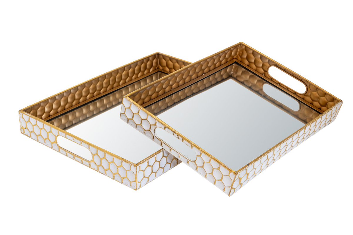 Zen Collection Diskos Metallikos Xrusos/Lefkos Orthognios (Megthos: Medium) 40x30x5cm ZEN-48539-M