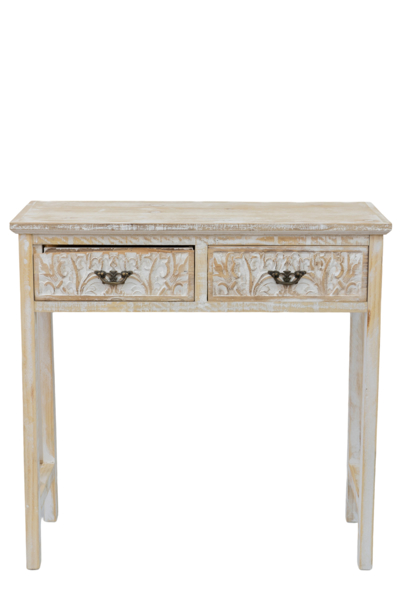 Zen Collection Κονσόλα Ξύλινη με Δύο Συρτάρια Αντικέ Μπεζ 79.5x31.5x78cm 49778