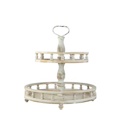 Zen Collection Ξύλινο Stand Διπλό Αντικέ Μπεζ 45x33x40cm 49784