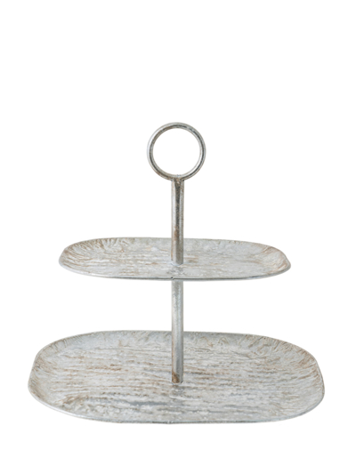 Zen Collection Διακοσμητικό Μεταλλικό Stand Διπλό Ασημί/Λευκό 39.5x29.5x38cm 49926